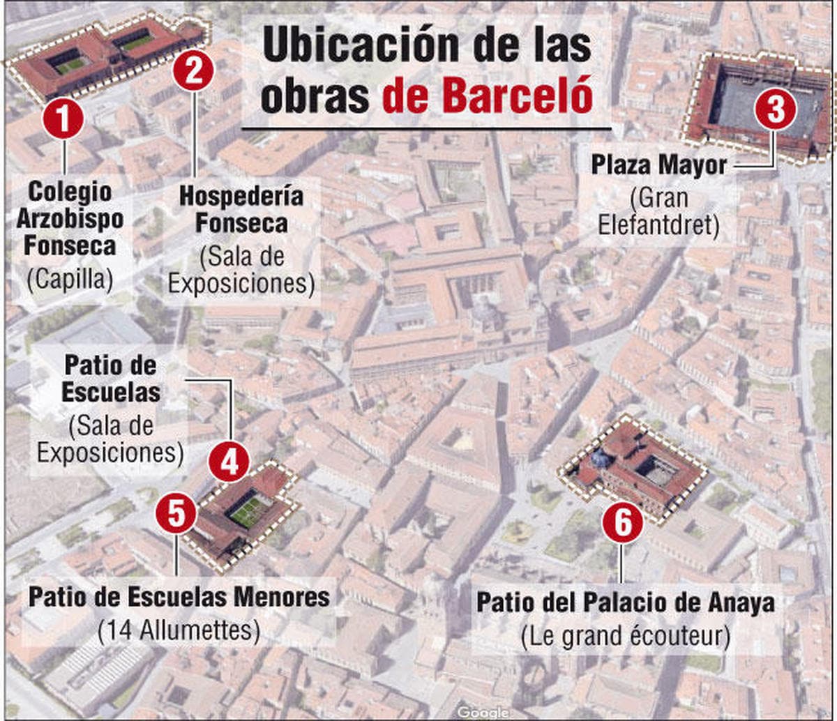 Seis espacios muestran las ochenta obras de la exposición de Miquel Barceló en Salamanca