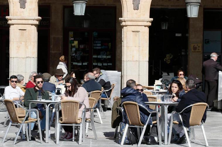 Terrazas llenas en la Plaza Mayor el pasado fin de semana