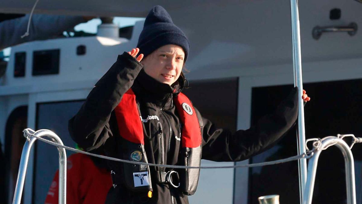 Greta Thunberg, a su llegada a Lisboa.