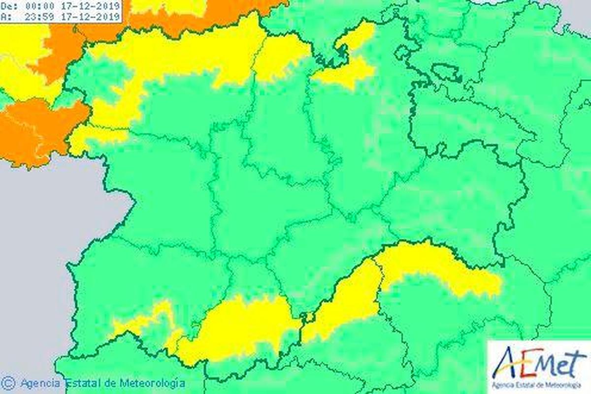 Mapa de avisos para este martes.