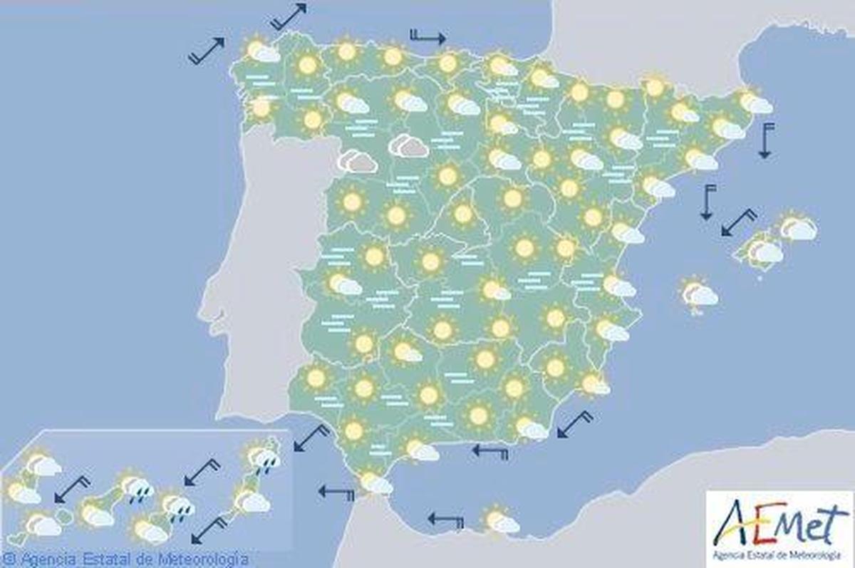 Mapa del tiempo para este lunes.