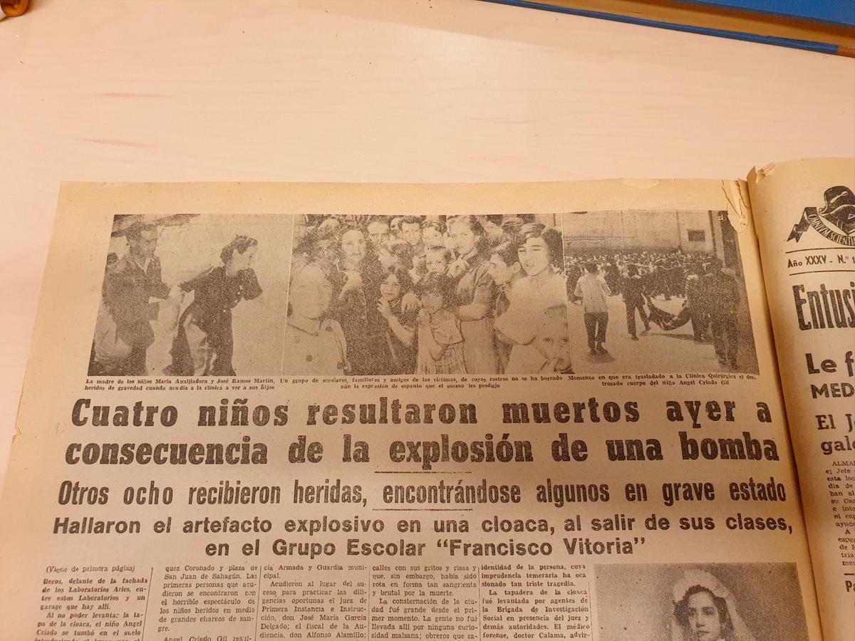 Página de LA GACETA del 26 de junio de 1955 donde se informa del luctuoso suceso junto al colegio Francisco de Vitoria.