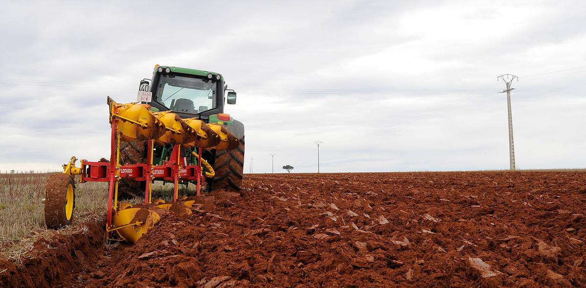 Un agricultor trabaja en la siembra de una parcela.