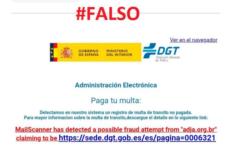 Captura del correo electrónico fraudulento.