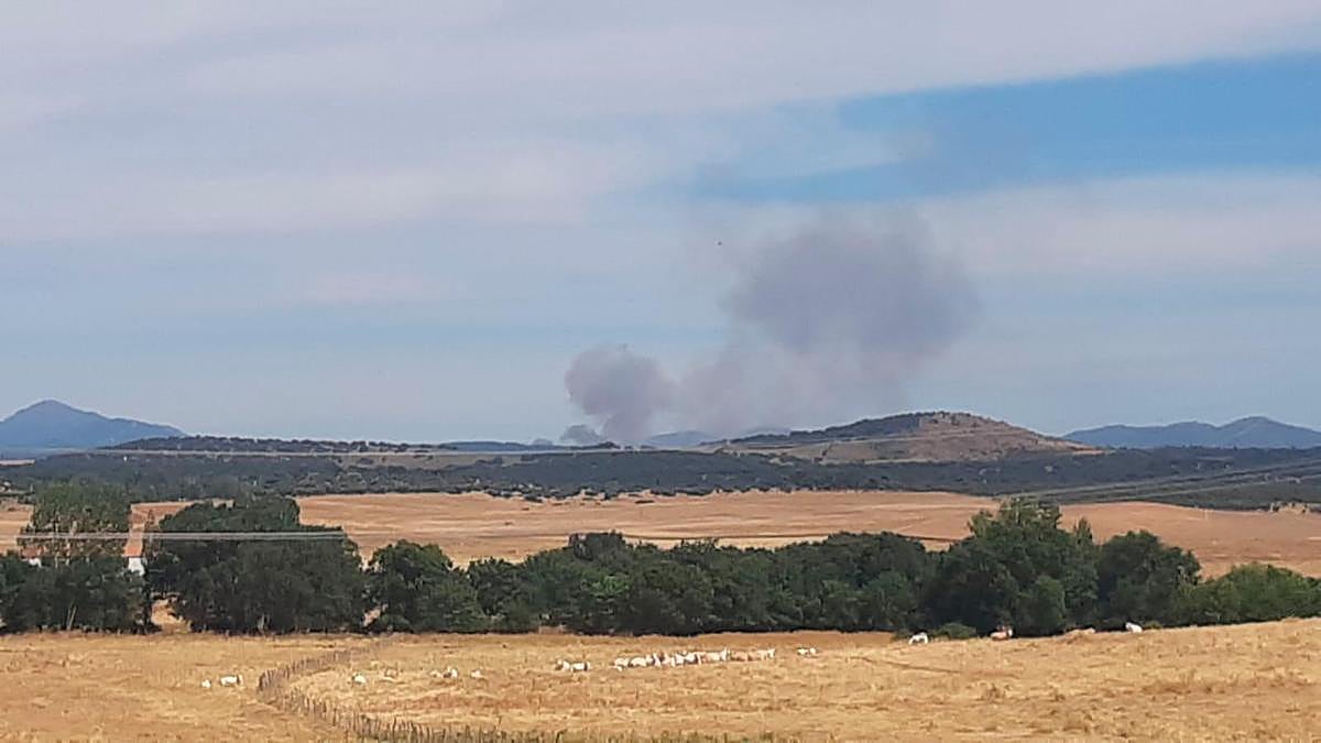 La columna de humo es visible desde Ciudad Rodrigo, desde donde se ha realizado la fotografía. | L.G.