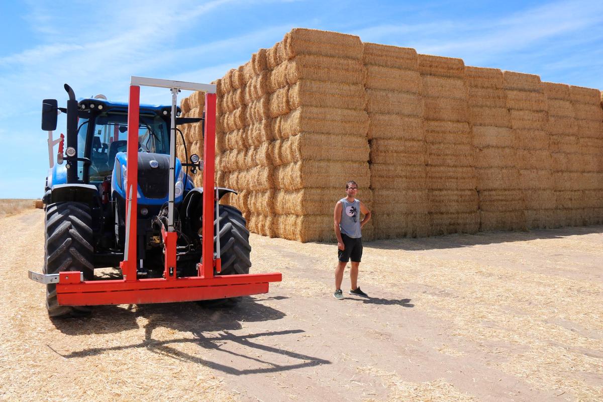 José Francisco Tejada en El Campo de Peñaranda con su nuevo “juguete” para cargar las pacas de paja sin riesgo