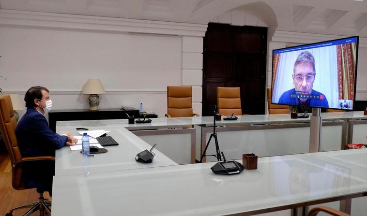 Alfonso Fernández Mañueco en la reunión telemática.