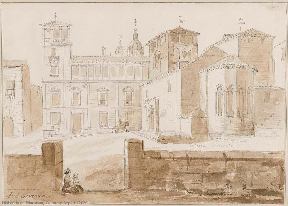 Dibujo a lápiz de en torno a 1850 realizado por Valentín Cardedera, la mejor imagen existente del templo desaparecido. | MUSEO LÁZARO GALDIANO