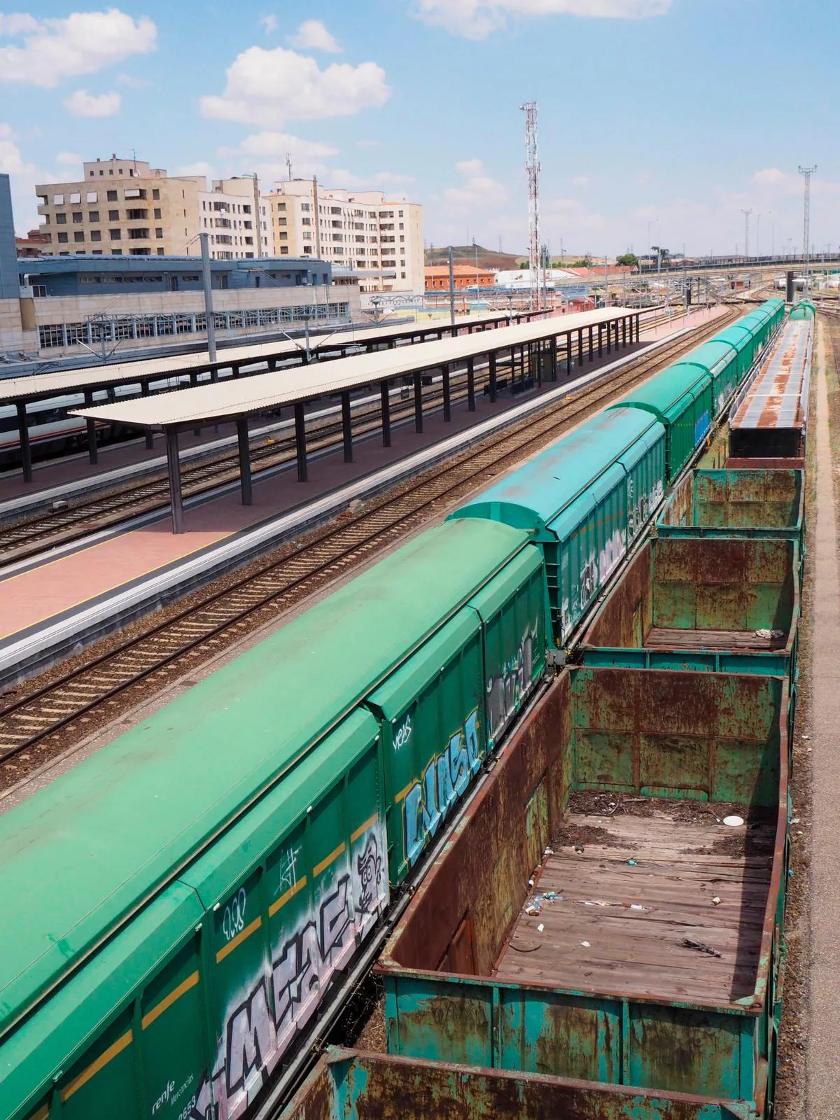 Pintadas en vagones ubicados en las instalaciones de Renfe en Salamanca.