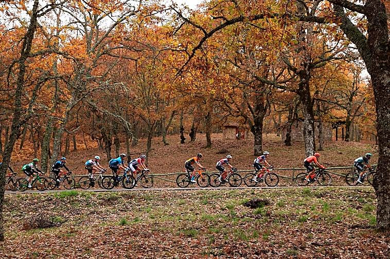 Paso del pelotón por la zona de La Alberca, con bosques espectaculares