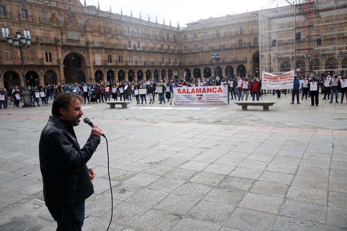 Fernando Castaño, en la Plaza Mayor durante la manifestación de los autónomos.