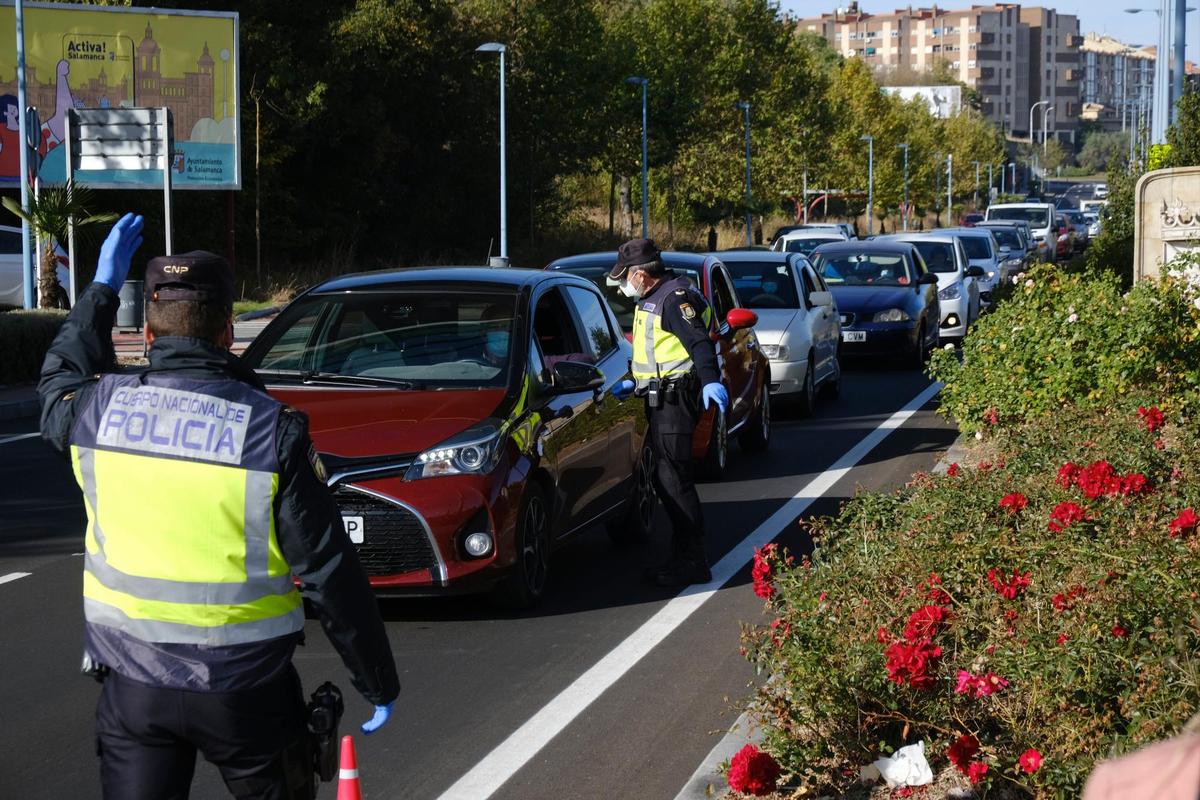 Imagen de un control policial en la salida de Salamanca en dirección Madrid.