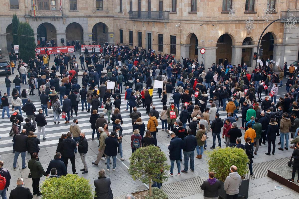 Una de las protestas de los hosteleros en Salamanca.