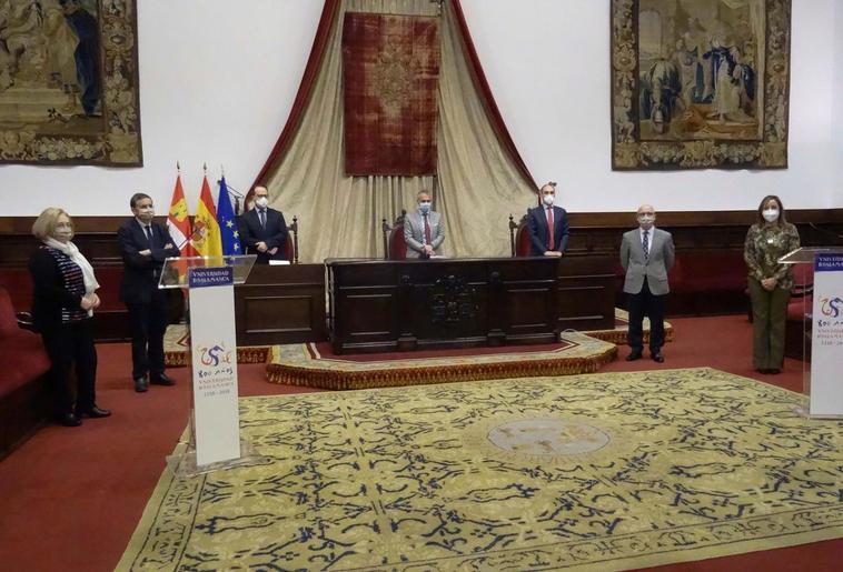 Purificación Galindo, Rogelio González, Luis Ángel González, Ricardo Rivero, José Matías Pérez, Fermín Sánchez-Guijo y Susana Pérez, en la presentación de la cátedra.