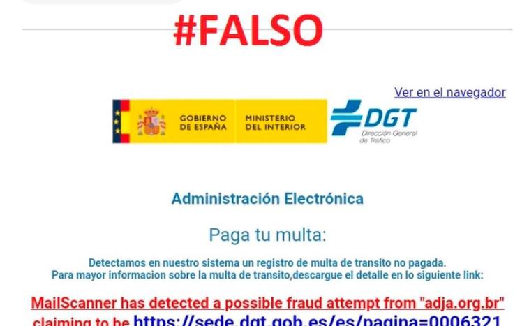 Un mensaje falso de la DGT.