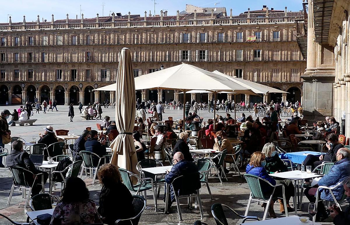 Terrazas en la Plaza Mayor de Salamanca.