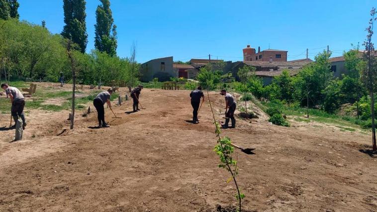 Los alumnos de la AFE Amatos Natura, trabajando en la pedanía de Alba de Tormes.