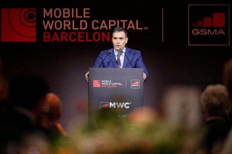 Pedro Sánchez en su comparecencia en el WMC de Barcelona.