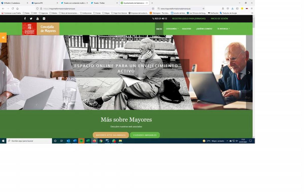 Portada del portal de internet mayoresformacionsalamanca.es