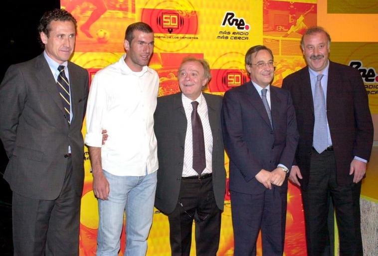 Florentino Pérez en una gala junto a del Bosque, Jorge Valdano y Zinedine Zidane