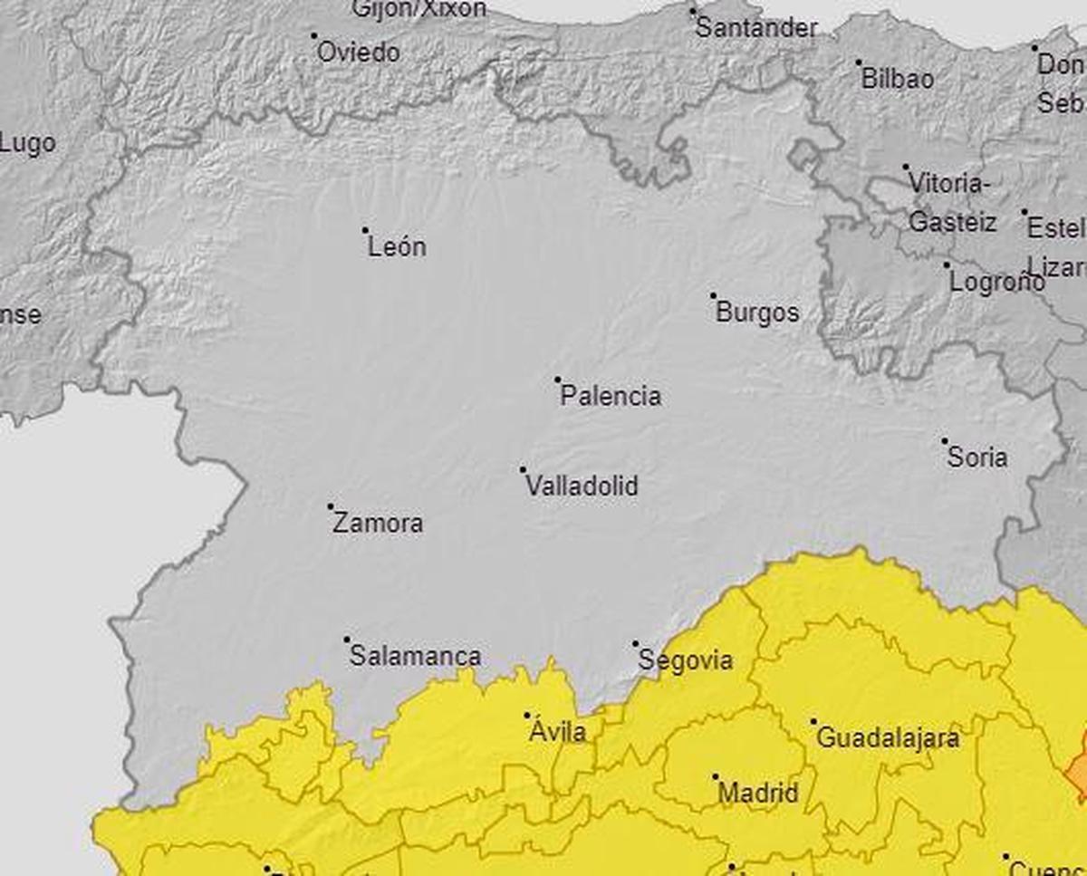 Mapa de la Aemet con el aviso amarillo.