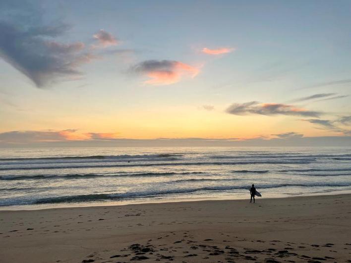 Vista al atardecer de la playa de Espinho.