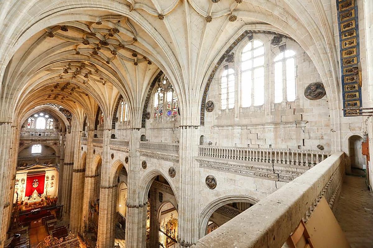 Las bóvedas de la nave central de la seo —sobre las que se podrá pasear en 2022— vistas desde el triforio alto, que también se abrirá a los visitantes.