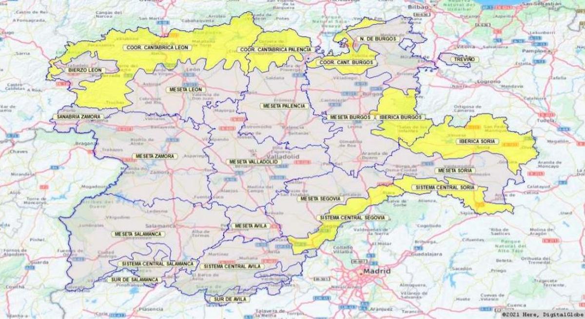 Mapa de alerta de nieve en Castilla y León