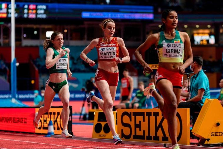 La atleta Lorena Martín durante el Mundial de Pista Cubierta