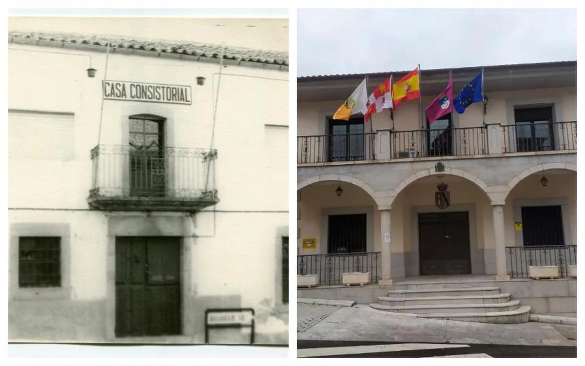 A la izquierda el aspecto que presentaba el Ayuntamiento de Ledrada a finales de los ochenta del pasado siglo y en la derecha en la actualidad.