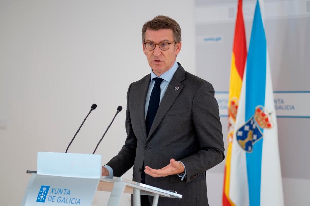 Alberto Núñez Feijóo, presidente dle PP, en rueda de prensa.