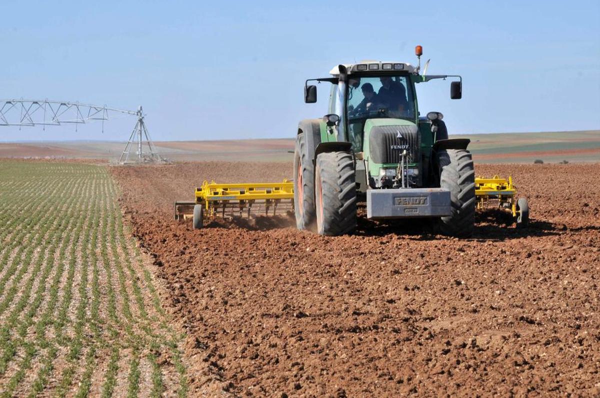 Un tractor trabaja en el campo salmantino