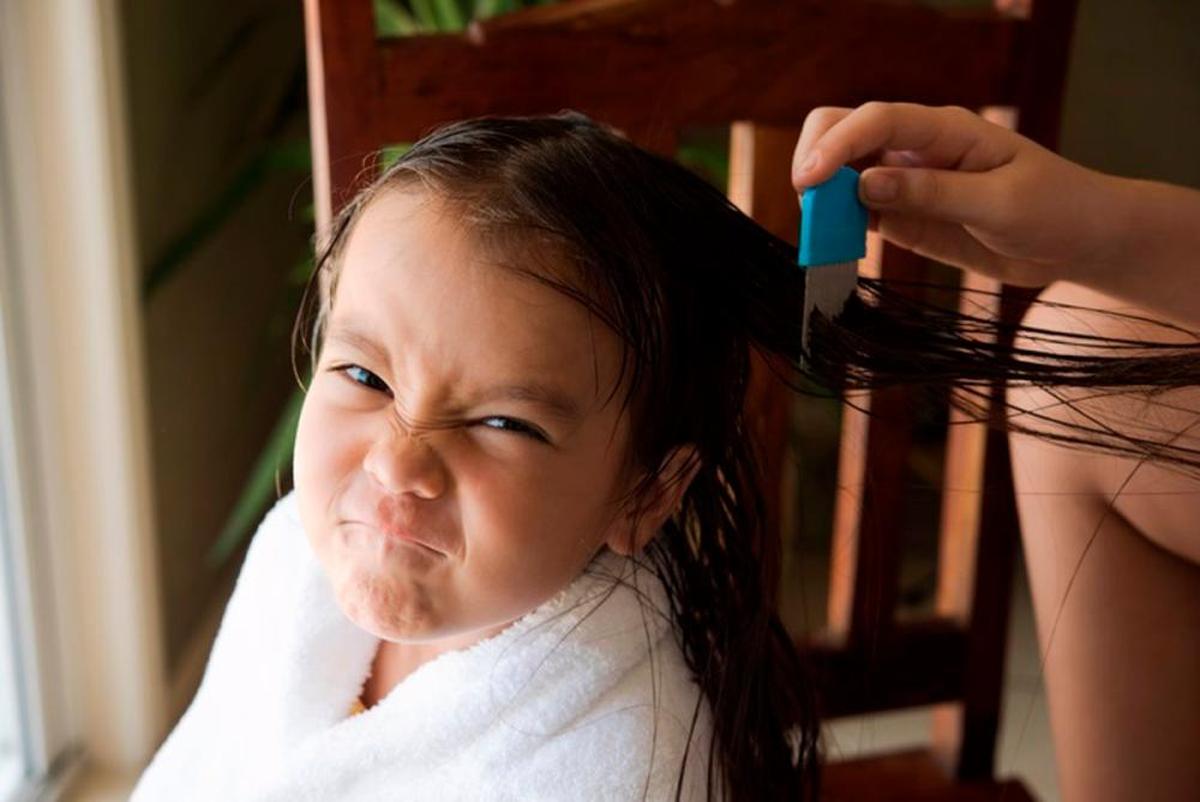 Una niña se queja mientras peinan su cabello.