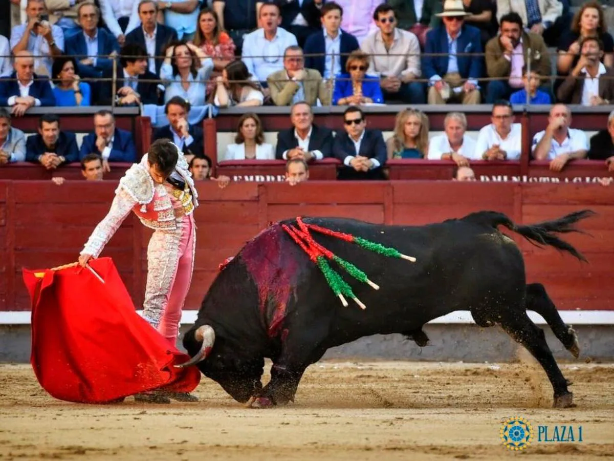 Encajado muletazo de Alejandro Marcos al primero de la tarde.