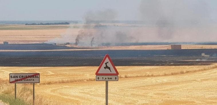 Movilización por un incendio en una tierra cosechada en Monterrubio de la Armuña