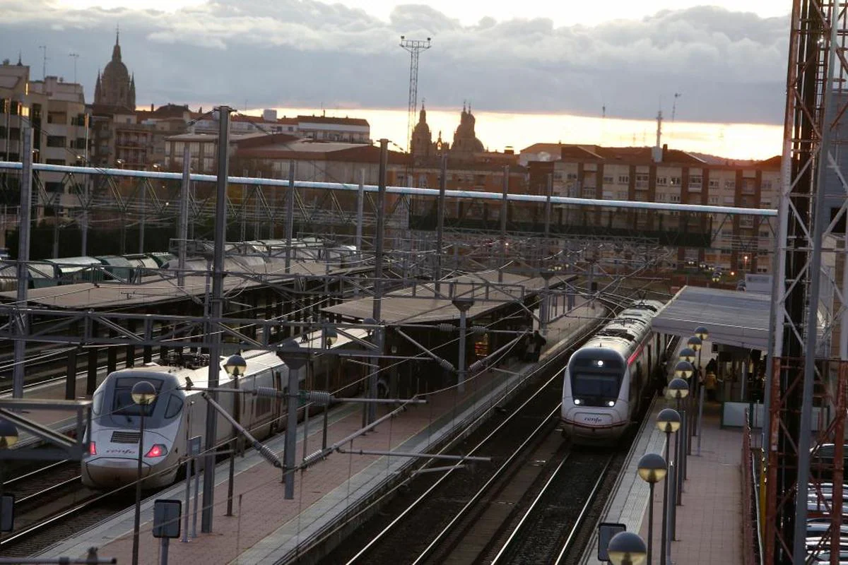 Un Alvia y un Media Distancia en los andenes de la estación de Salamanca.