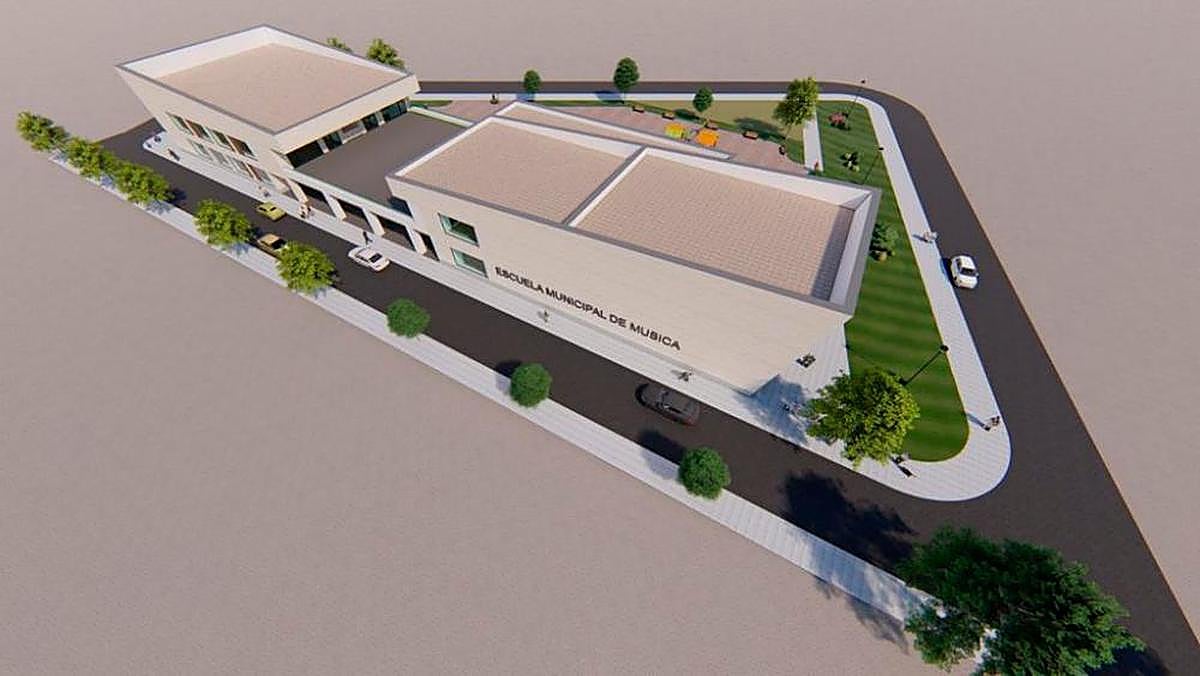 Dos imágenes del diseño de la futura Escuela de Música y Auditorio que se construirán en Villamayor de Armuña