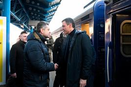 El presidente del Gobierno, Pedro Sánchez, a su llegada en tren a Kiev este jueves