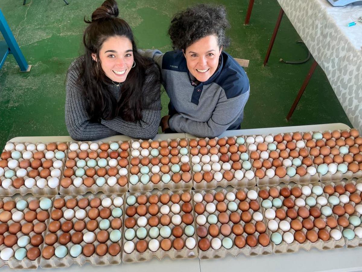 Granja de Paula Perulero y Alejandra González, en la granja de gallinas que tienen en Galinduste.