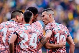 Jugadores del Cadiz, en un momento de su último partido