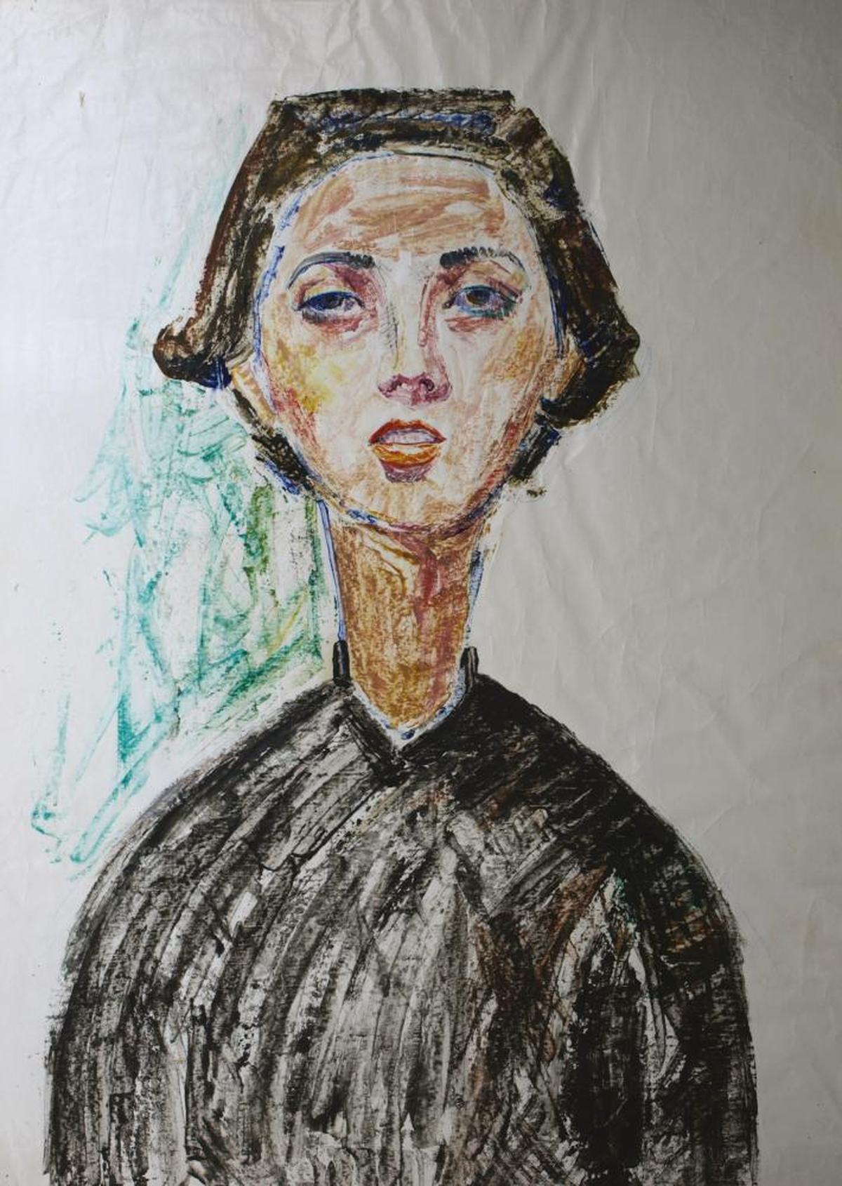 Los retratos de Modigliani bien pudieron servir de inspiración para este dibujo de Venancio Blanco dedicado la que sería su esposa, María Pilar, en 1951