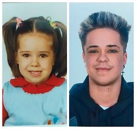 El joven transexual Hugo Cabrera en su infancia y en la actualidad.