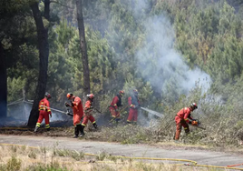 Efectivos de la UME trabajan en la extinción del incendio de Hurdes y Gata.