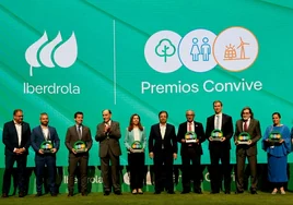 Galardonados de la primera edición de los Premios CONVIVE realizada en Mérida, junto al presidente de Iberdrola, Ignacio Galán, y autoridades.