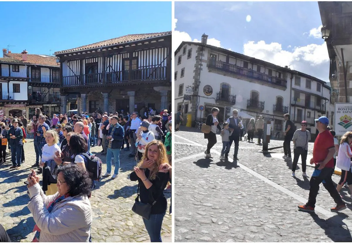 Turistas en la Plaza Mayor de La Alberca | Candelario, en la Sierra de Béjar, destacado destino turístico.