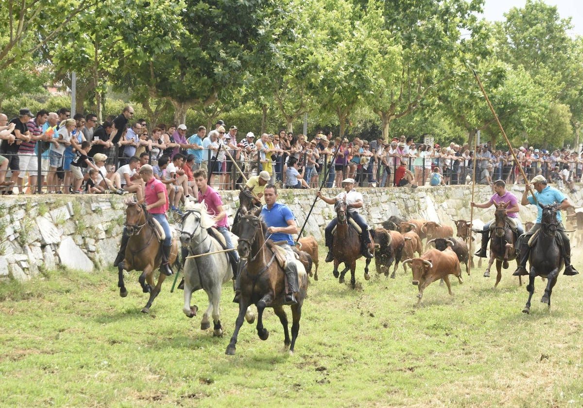 Encierro a caballo en la zona del río, uno de los actos centrales del programa.