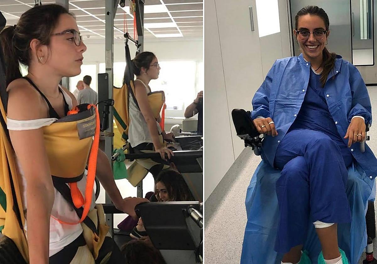 Berta llevaba a cabo su rehabilitación en el Hospital de Parapléjicos de Toledo y a la derecha en el Hospital