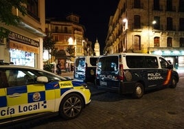 Dos patrullas de la Policía Local y Nacional en el centro de Salamanca