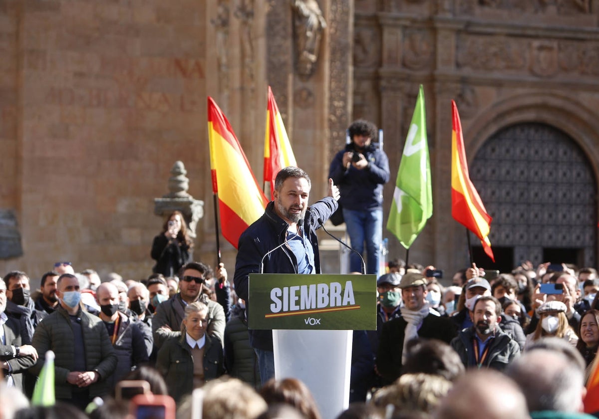 Santiago Abascal, en un acto en Salamanca con motivo de las elecciones autonómicas de 2022