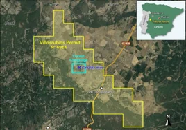 Plano de la compañía en el que se muestra el ámbito de actuación del proyecto minero «Villasrubias» de explotación de litio.